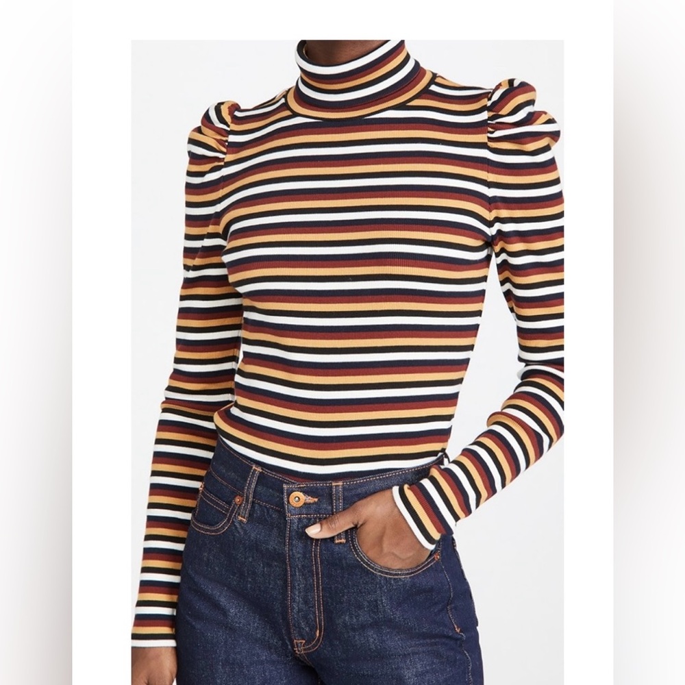 NWOT Veronica Beard Cedar Striped Puff Sleeve Multicolor Turtleneck Sweater - Picture 3 of 15